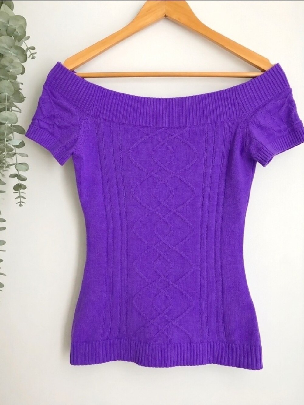 Y2K Vintage Bebe purple off the shoulder knit bodycon top Size S